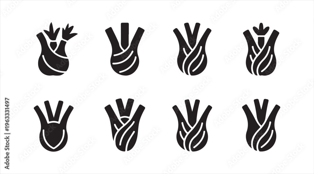 Fototapeta premium Black fennel symbol set, minimalist vegetable illustrations for nutrition, kitchen, and farming design use