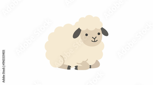 Illustration of a cute sheep with fluffy wool on white.