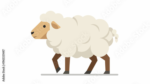 Illustration of a Sheep Walking with White Woolly Coat.