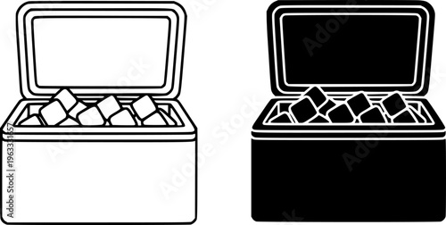 Portable Ice Cooler Box Icon Set - Camping and Picnic Food Storage Vector Illustration  