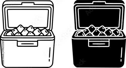 Portable Ice Cooler Box Icon Set - Camping and Picnic Food Storage Vector Illustration  