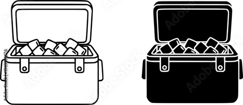 Portable Ice Cooler Box Icon Set - Camping and Picnic Food Storage Vector Illustration  
