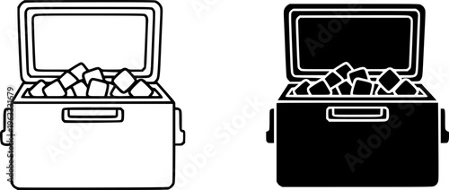 Portable Ice Cooler Box Icon Set - Camping and Picnic Food Storage Vector Illustration  