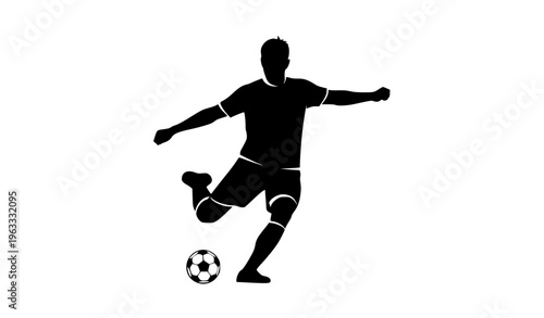 Soccer Player Kicking Ball Minimal Silhouette Vector Illustration Football Athlete Shot Pose Isolated