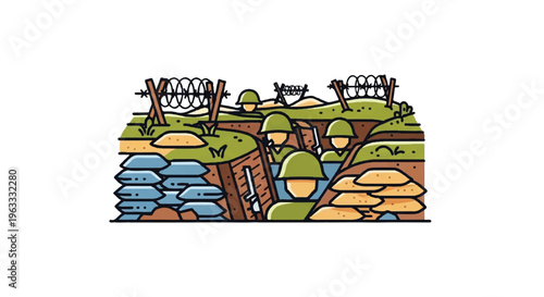 Soldiers in trench warfare illustration