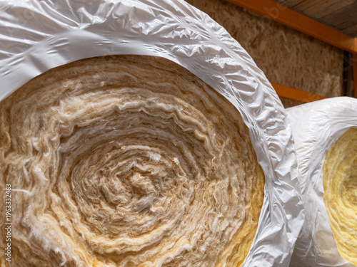 Foto A galaxy of fibers — the spiral end of a glass wool insulation roll