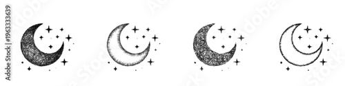Sketch moon magic icon design set