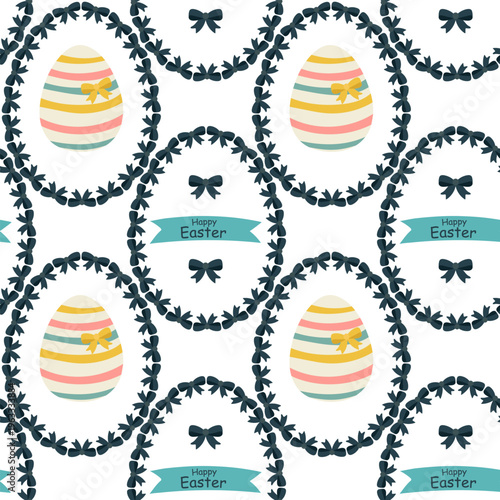 Cute Easter seamless pattern with eggs and bows. For poster, postcard, scrapbooking, stickers.