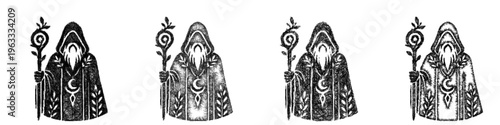 Sketch ancient druid icon design set