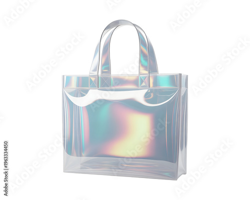 Holographic transparent tote bag with rainbow colors