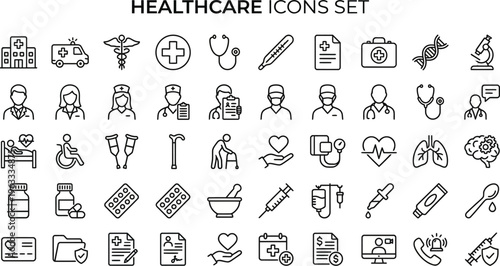 Healthcare icons set for medical and health services