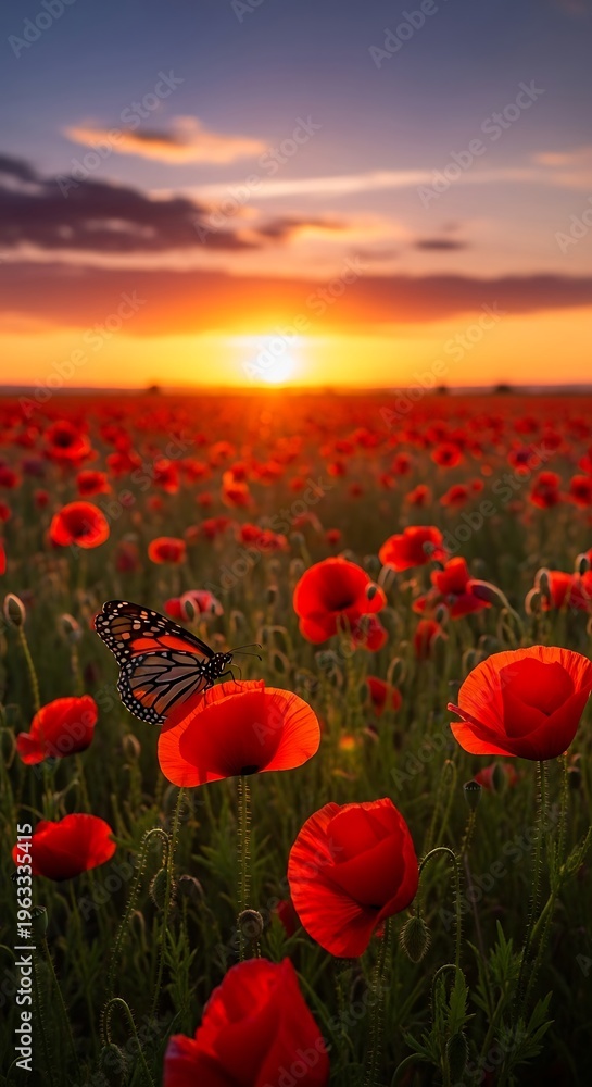 Obraz premium Vibrant Poppy Field at Sunset - A Breathtaking Landscape.