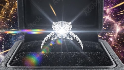 Spectacular Diamond Engagement Ring Sparkles in Outer Space Presentation Box.