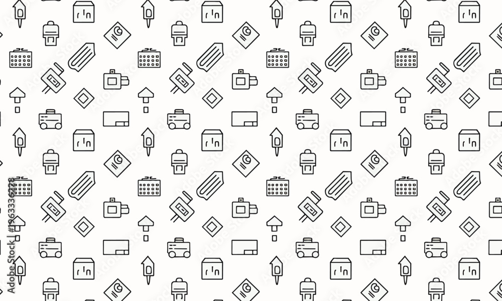 Obraz premium Seamless monochrome outline pattern with office lock and document icons