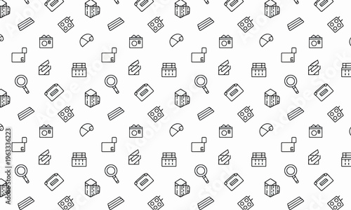 Seamless monochrome outline pattern with business finance and analytics icons