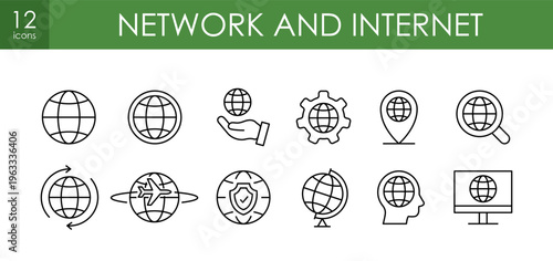 Global Network and Internet Technology Line Icon Set
