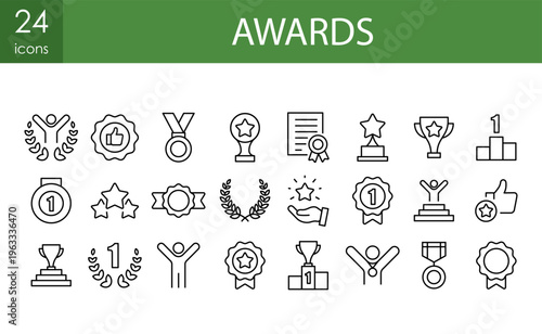 Award and Achievement Icon Set with Halftone Winner – 24 Trophy and Medal Vector Symbols	