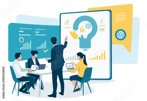 The idea. Discussion about a new business project. Brainstorming. Business vector illustration.
