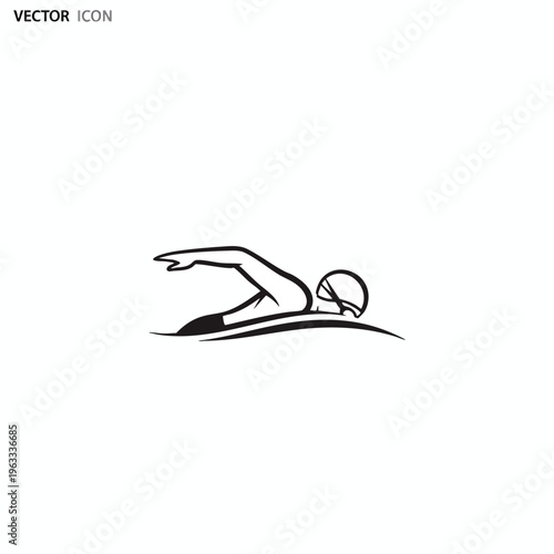 Stylized black and white icon of a swimmer performing the freestyle stroke