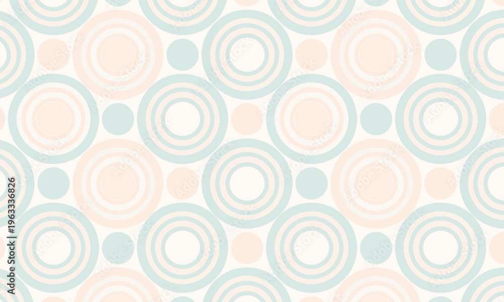 Fototapeta premium Seamless retro geometric pattern with pastel concentric circles and dots