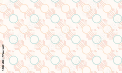 Seamless diagonal geometric pattern with pastel outlined rings and stepped lines