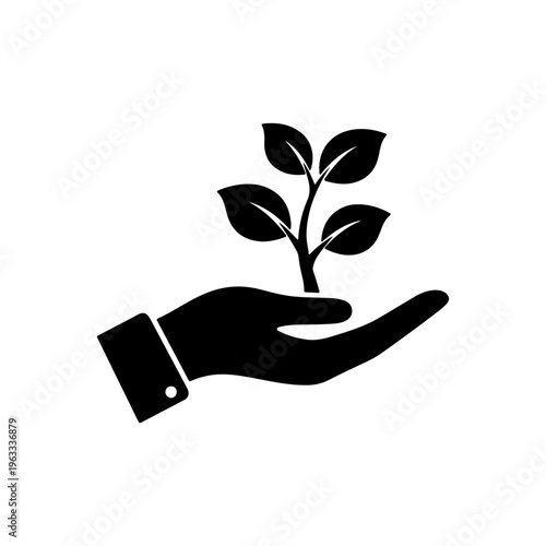 Ecology hand holding plant symbol representing environmental care and growth Vector illustration