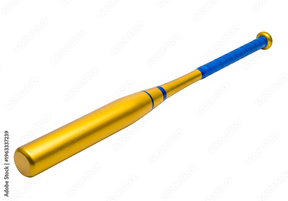 Fototapeta premium A gold and blue baseball bat on a white background isolated on transparent background