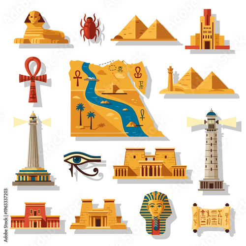 Massive Flat Icon Set of Egyptian Landmarks