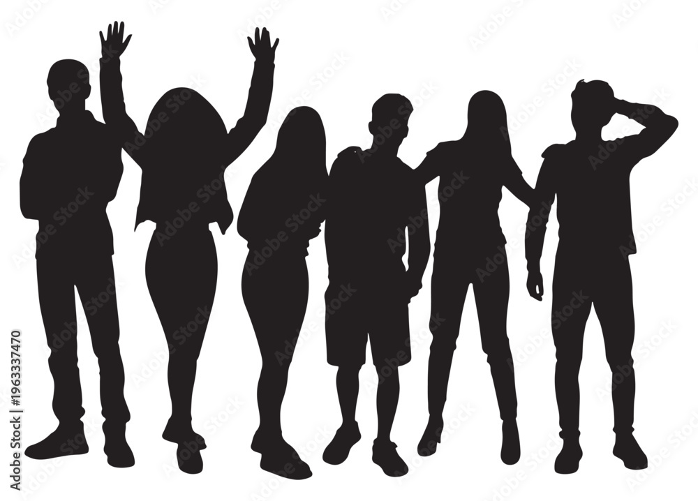 Fototapeta premium lack and white vector silhouette of friends