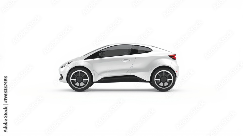 Fototapeta premium Silver vehicle shown from side view. Modern design, sleek lines, four wheels visible. Studio shot, clean background.