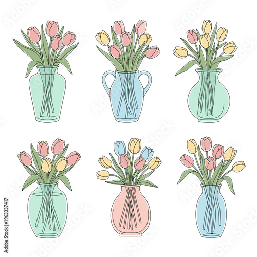 Potted Vase with Fresh Spring Flower Bouquets
