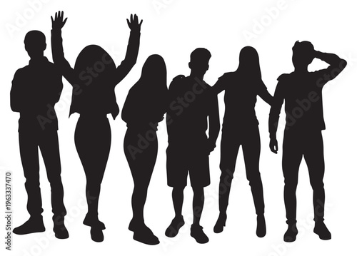 lack and white vector silhouette of friends