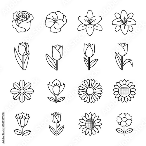 Minimalist Modern Flower and Plant Line Icons