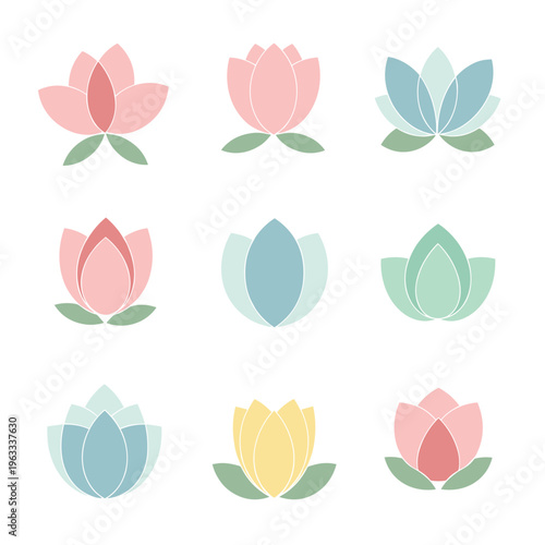 Flat Pastel Lotus and Water Lily Symbols