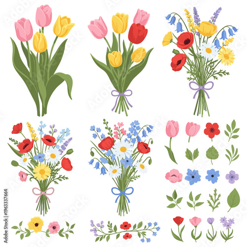 Collection of Potted Flowers and Spring Bouquets