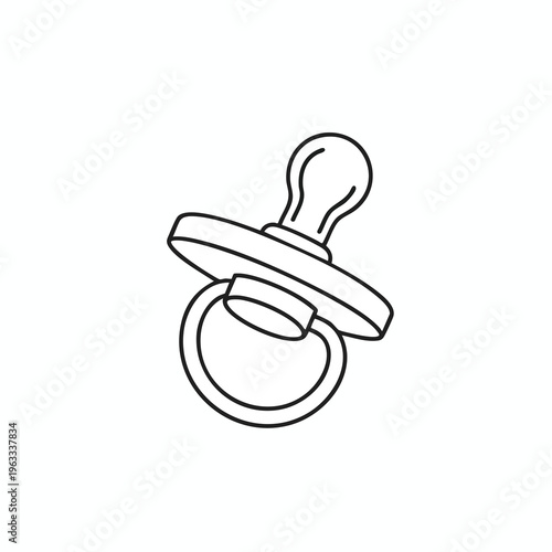 A simple line drawing of a baby's pacifier on a white background
