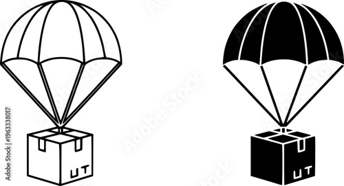 Parachute Delivery Package Icon Set - Air Drop Logistics and Shipping Vector Illustration
