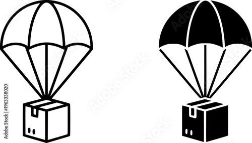 Parachute Delivery Package Icon Set - Air Drop Logistics and Shipping Vector Illustration