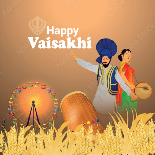 Happy Vaisakhi Punjabi Harvest Festival Vector