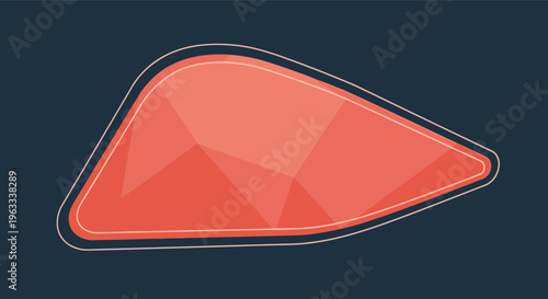 Abstract low poly orange shape with multiple facets and a thin glowing border set against a dark blue background.