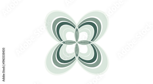 Ornate abstract floral pattern with concentric teardrop shapes in shades of green forming a symmetrical mandala.