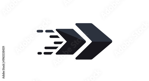 Dynamic black arrow icon with motion streaks pointing to the right representing high speed and technological progress.