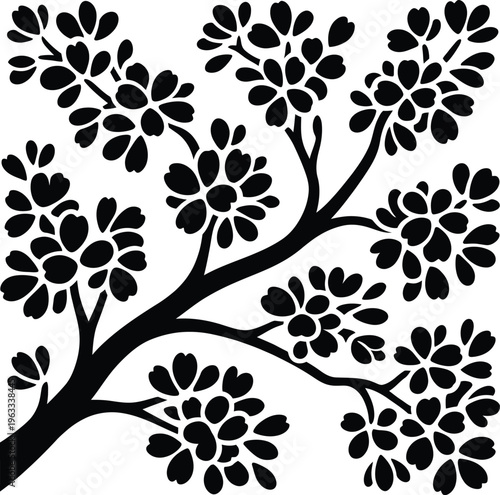 Graceful and intricate cherry blossom tree silhouette drawing, ideal for layout, high resolution photograph resource.