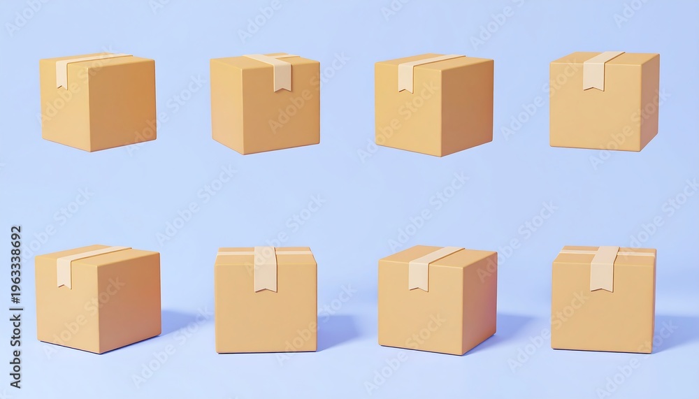 Fototapeta premium Set of Cardboard Boxes on a Light Blue Background.