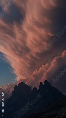 Dramatic Mountain Landscape with Mammatus Clouds.