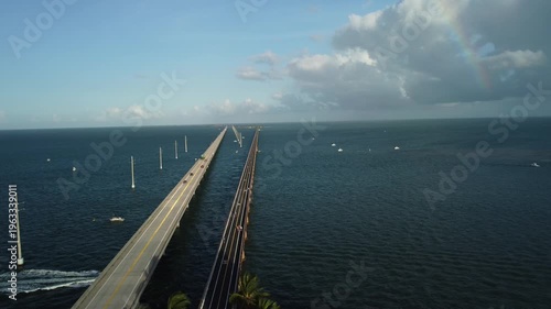 Drone footage of bridge heading to key largo, florida