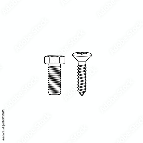 Two fasteners, a hex bolt and a pointed screw, side-by-side