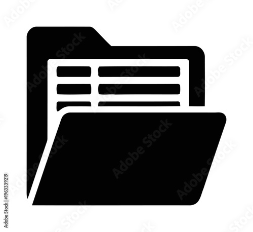 Folder icon with document showing organized data | black vector illustration for file management | minimalist flat design for business records