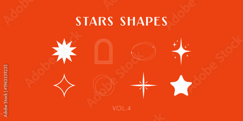 Modern Decorative Star Shapes Vector Set with Sparkle Icons, Rounded Forms, Arches and Abstract Twinkle Elements for Trendy Branding, Brushes and Graphic Design
