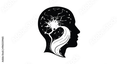 Woman head silhouette profile illustration with abstract thinking concept on a clean background